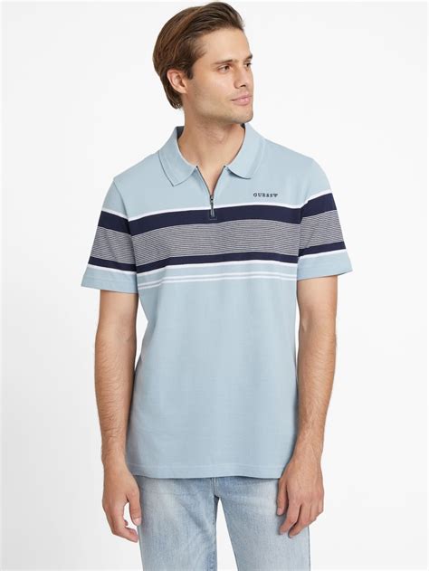 michael kors womens tide blue striped zip polo|Striped Metallic Knit Polo Shirt .